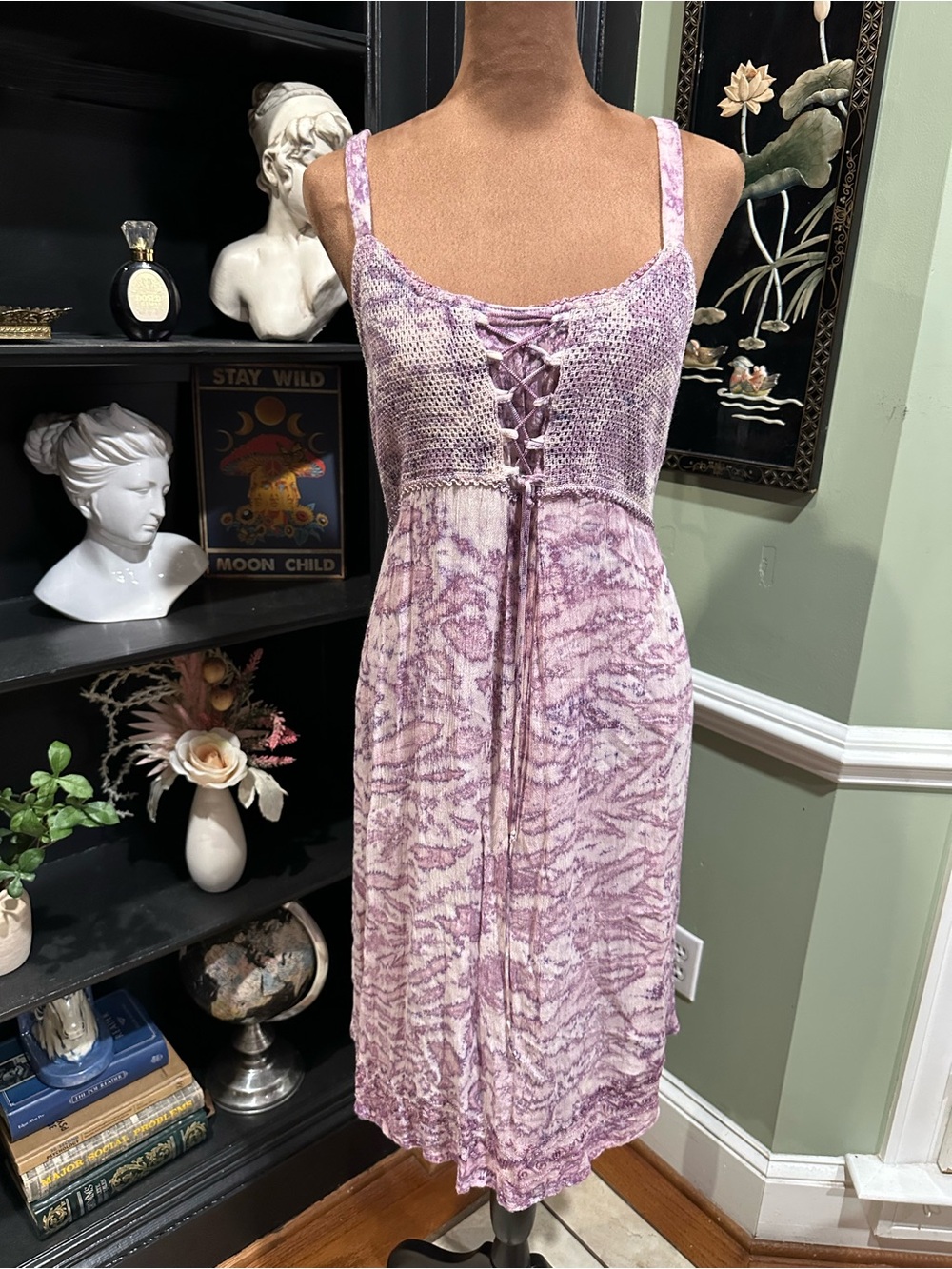 Sacred Threads Purple Tie‑Dye Corset‑Front Dress – One Size (Fits S–XL)